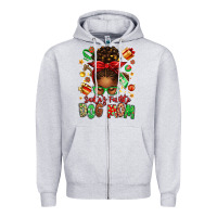 Heather Grey santas favorite dog mom afro messy bun Zipper Hoodie - texasbilliewilder