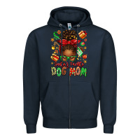 Navy santas favorite dog mom afro messy bun Zipper Hoodie - texasbilliewilder