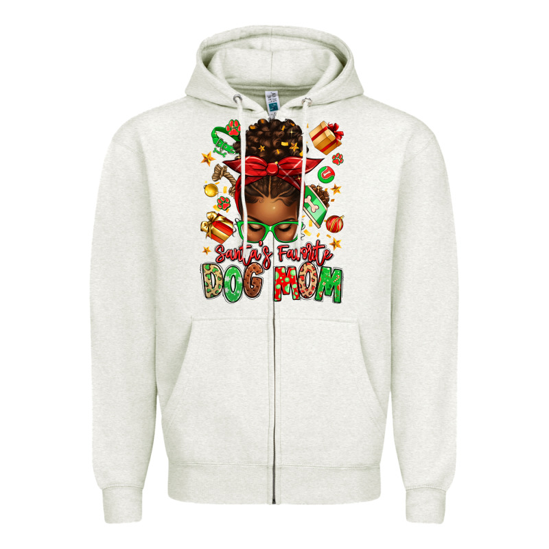 Santas Favorite Dog Mom Afro Messy Bun Zipper Hoodie by texasbilliewilder | Teevron