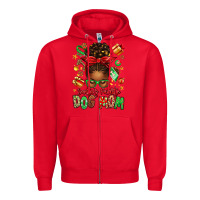 Red santas favorite dog mom afro messy bun Zipper Hoodie - texasbilliewilder