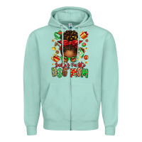 Seafoam santas favorite dog mom afro messy bun Zipper Hoodie - texasbilliewilder
