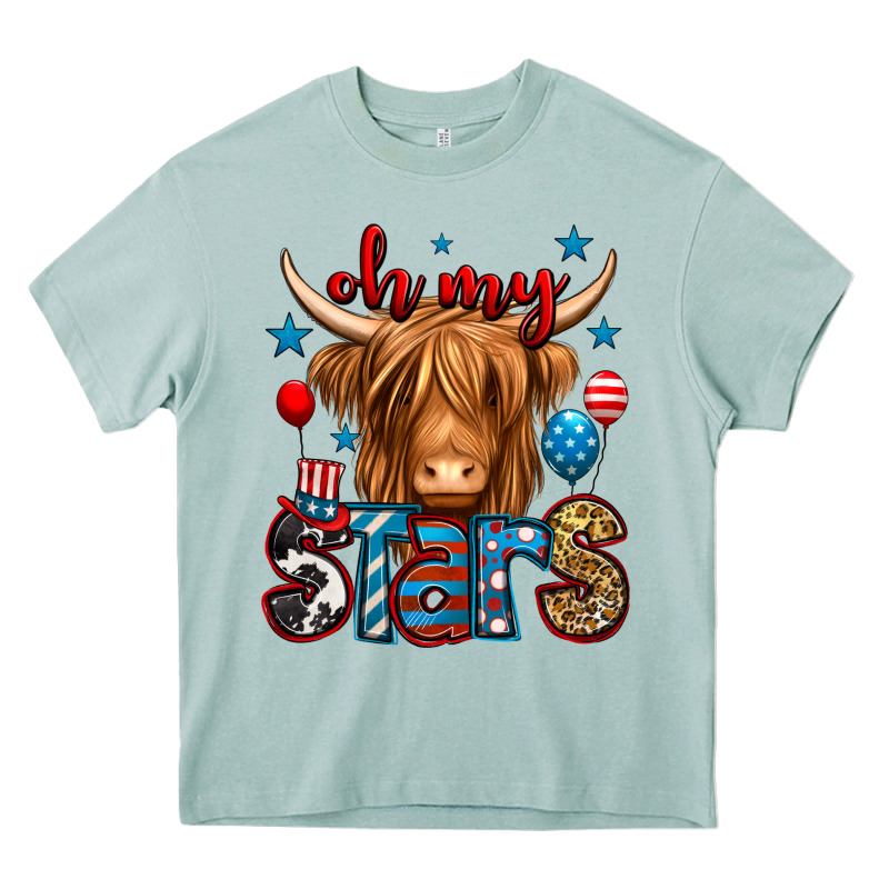 Oh My Stars 4th Of July Shaggy Cow Heavy Core Tee by Jasminsmagicworld | Teevron