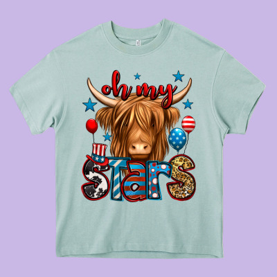 Oh My Stars 4th Of July Shaggy Cow Heavy Core Tee Designed By Jasminsmagicworld
