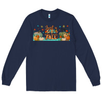 Navy just a girl who loves fall libbey glass Long Sleeve Tee - BundleAndBundleShop