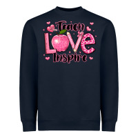 Navy teach love inspire teacher valentines day Heavyweight Sweatshirt - LillyAllenDesigns
