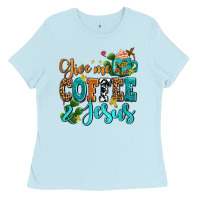 Baby Blue gıve me coffee and jesus Ladies Tee - AdoDesignShop