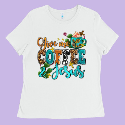 Gıve Me Coffee And Jesus Ladies Tee Designed By Adodesignshop