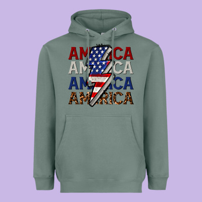 America With Lightning Bold Heavyweight Hoodie Designed By Cowgirlartshop