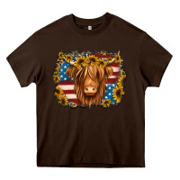 Chocolate Brown 4th of july shaggy cow Heavy Core Tee - Jasminsmagicworld