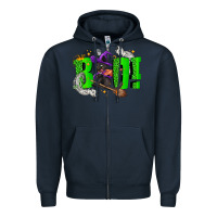 Navy Boo! with black cat Halloween Zipper Hoodie - NancyCooperArtShop