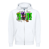 White Boo! with black cat Halloween Zipper Hoodie - NancyCooperArtShop