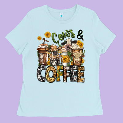 Cows And Coffee Cups Ladies Tee Designed By Jasminsmagicworld