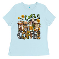 Baby Blue cows and coffee cups Ladies Tee - Jasminsmagicworld