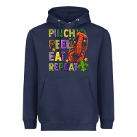Navy Pinch peel eat repeat crawfish Heavyweight Hoodie - HowdyJamesFarm