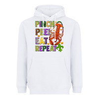 White Pinch peel eat repeat crawfish Heavyweight Hoodie - HowdyJamesFarm