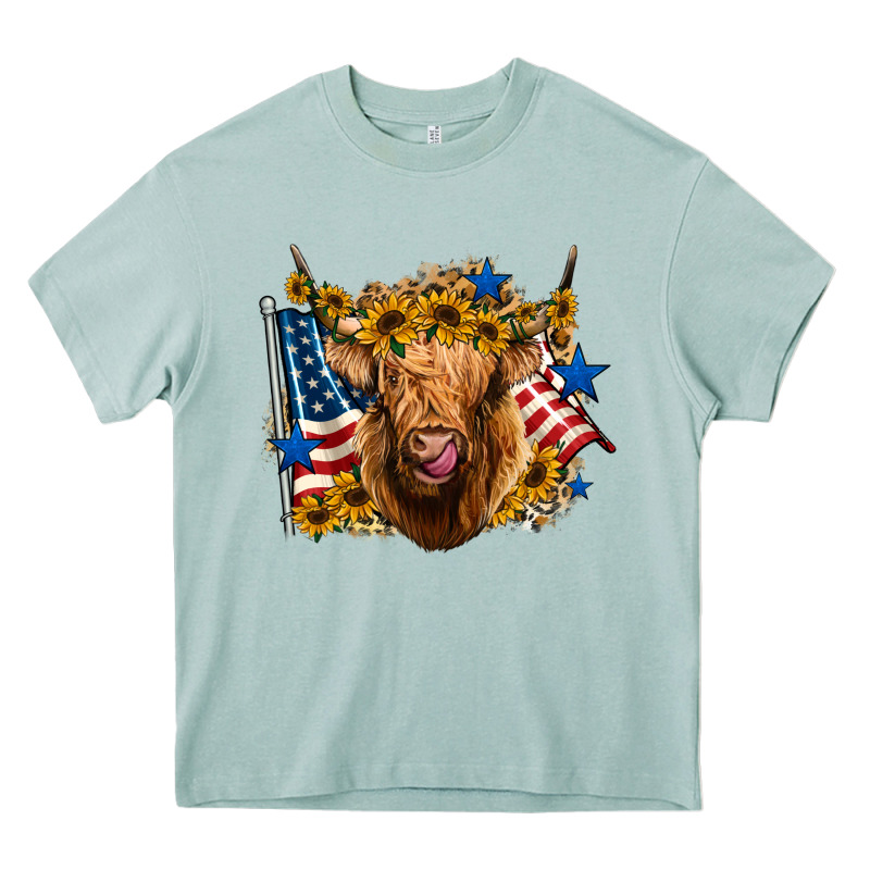 4th Of July Shaggy Cow Leopard Background Heavy Core Tee by Jasminsmagicworld | Teevron