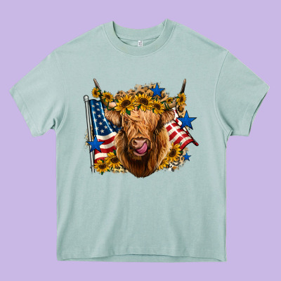 4th Of July Shaggy Cow Leopard Background Heavy Core Tee Designed By Jasminsmagicworld