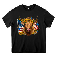 Black 4th of july shaggy cow leopard background Heavy Core Tee - Jasminsmagicworld