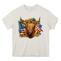 Cream 4th of july shaggy cow leopard background Heavy Core Tee - Jasminsmagicworld