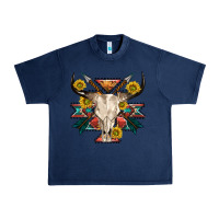 Navy aztec western bull skull Urban Heavy Tee - NancyCooperArtShop