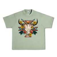 Oil Green aztec western bull skull Urban Heavy Tee - NancyCooperArtShop
