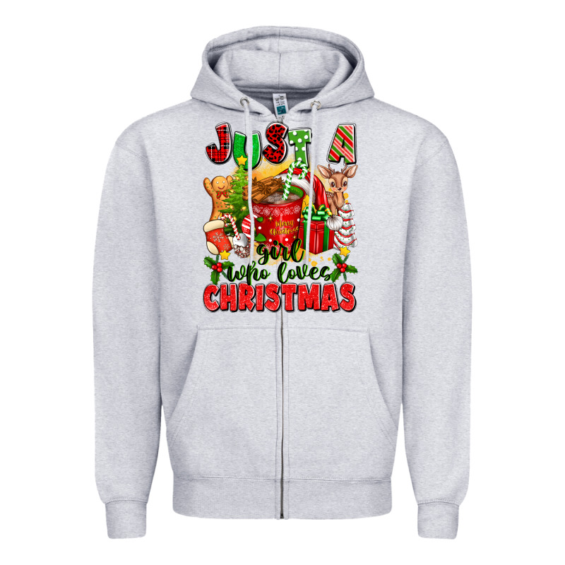 Just A Girl Who Loves Christmas Zipper Hoodie by texasbilliewilder | Teevron