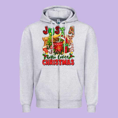 Just A Girl Who Loves Christmas Zipper Hoodie Designed By Texasbilliewilder