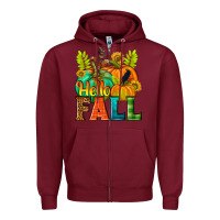 Burgundy Hello Fall Zipper Hoodie - NancyCooperArtShop