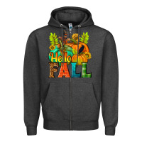 Charcoal Heather Hello Fall Zipper Hoodie - NancyCooperArtShop