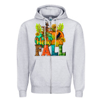 Heather Grey Hello Fall Zipper Hoodie - NancyCooperArtShop