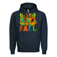 Navy Hello Fall Zipper Hoodie - NancyCooperArtShop