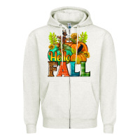 Oatmeal Heather Hello Fall Zipper Hoodie - NancyCooperArtShop