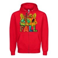Red Hello Fall Zipper Hoodie - NancyCooperArtShop