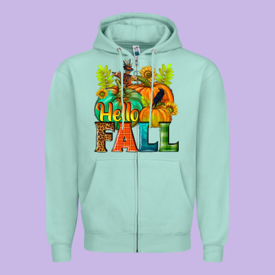 Hello Fall Zipper Hoodie Designed By Nancycooperartshop