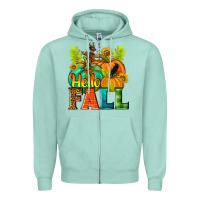 Seafoam Hello Fall Zipper Hoodie - NancyCooperArtShop