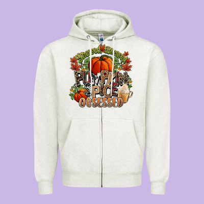 Stressed Blessed Pumpkin Spice Obsessed Fall Zipper Hoodie Designed By Nancycooperartshop