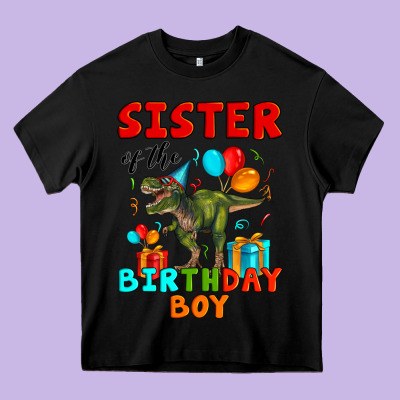 Sister Of The Birthday Boy T Rex Heavy Core Tee Designed By Artiststas