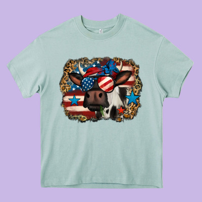 4th Of July Cow Heavy Core Tee Designed By Jasminsmagicworld
