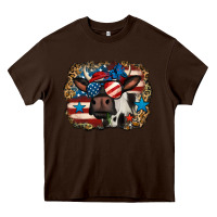 Chocolate Brown 4th of july cow Heavy Core Tee - Jasminsmagicworld