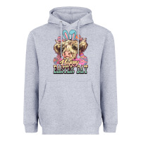 Heather Grey Happy Easter Day cow Heavyweight Hoodie - HowdyJamesFarm