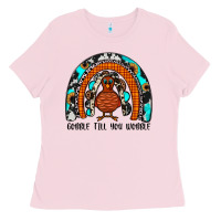 Bubblegum Pink gobble till you wobble rainbow Ladies Tee - JahusDesignShop