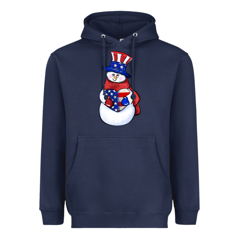 Patriotic Snowman 4th Of July Heavyweight Hoodie by HowdyJamesFarm | Teevron