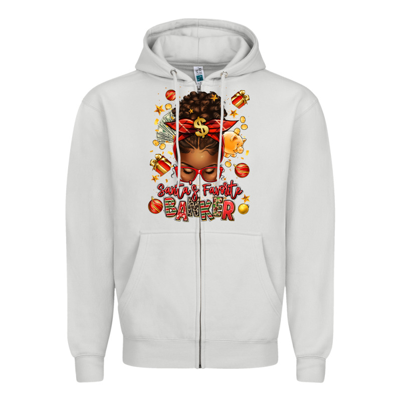 Santa Favorite Banker Afro Messy Bun Zipper Hoodie by texasbilliewilder | Teevron