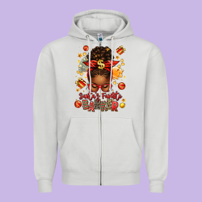 Santa Favorite Banker Afro Messy Bun Zipper Hoodie Designed By Texasbilliewilder
