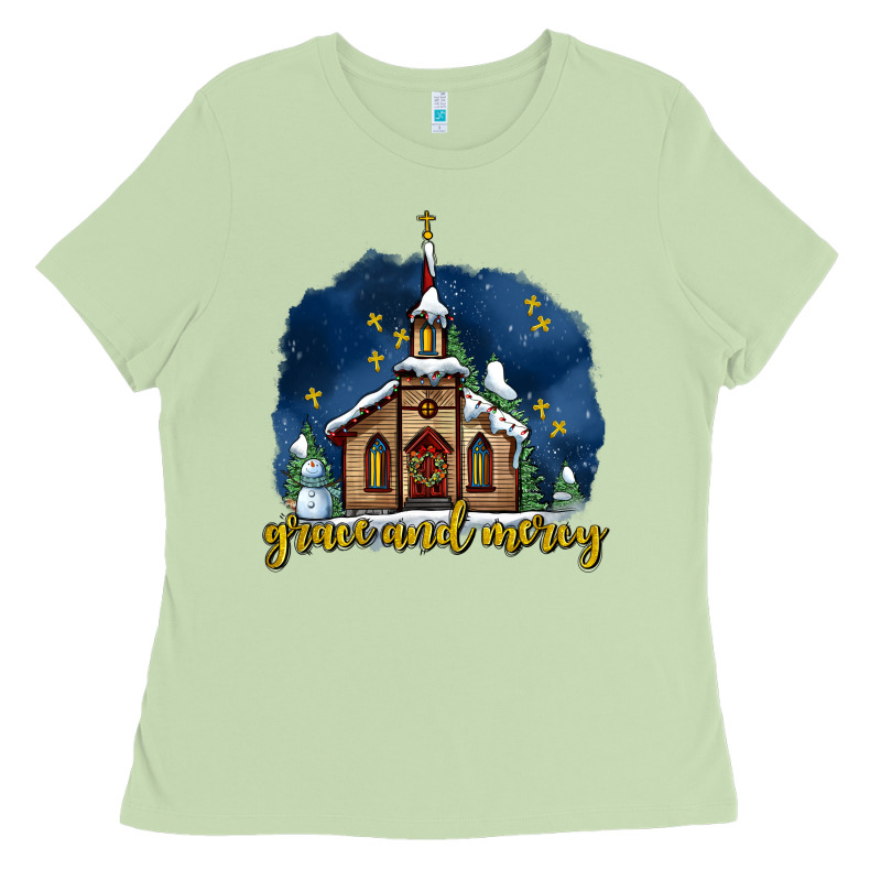 Christmas Church And Snow Grace And Mercy Ladies Tee by AdoDesignShop | Teevron