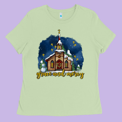 Christmas Church And Snow Grace And Mercy Ladies Tee Designed By Adodesignshop