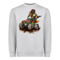 Heather Grey monster truck and t rex dinosaur Heavyweight Sweatshirt - LillyAllenDesigns