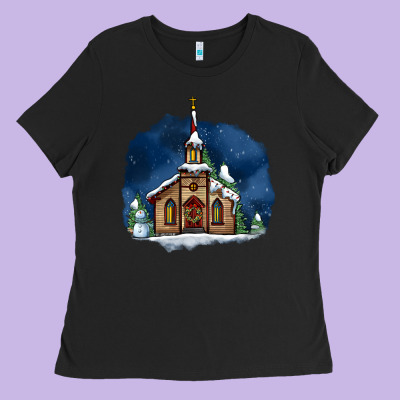 Christmas Church And Snow Ladies Tee Designed By Adodesignshop