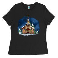 Christmas Church And Snow Ladies Tee | Teevron