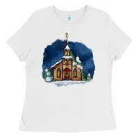 White Christmas church and snow Ladies Tee - AdoDesignShop
